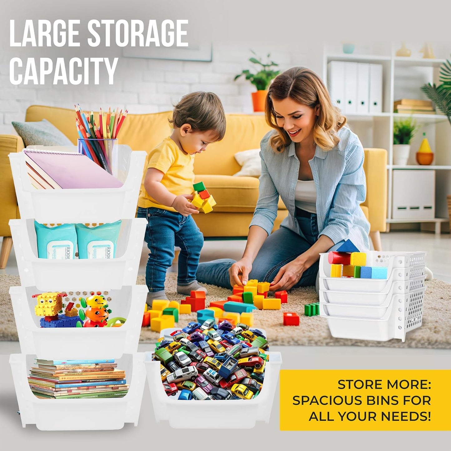 TidyFriend Stackable Storage Bins for Pantry, 4 Pack Stackable Bins For Organizing Food, Kitchen