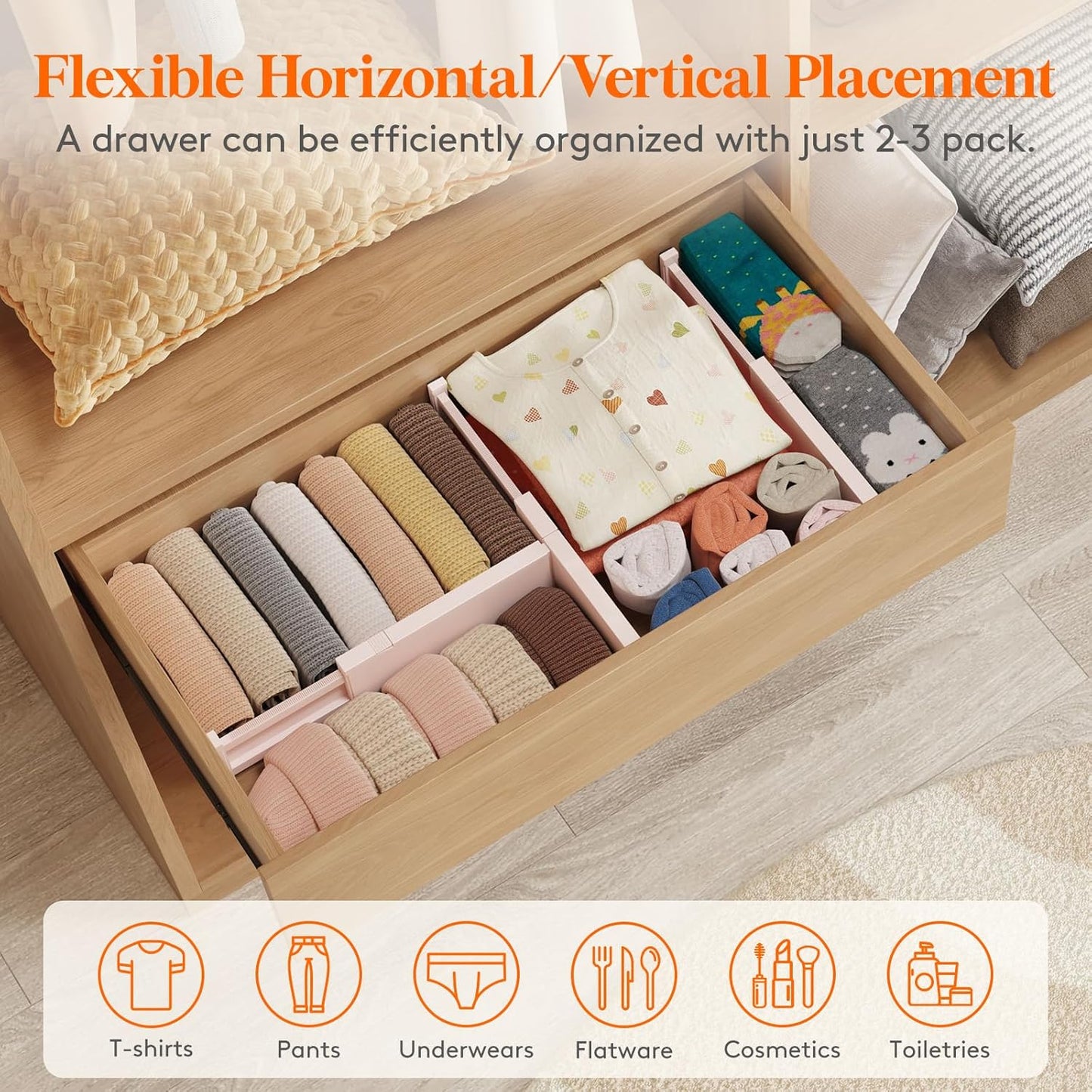 5 Pack 4" High Drawer Dividers 28-43.5cm/11-17" Adjustable Drawer Organizer for Clothes/Utensils