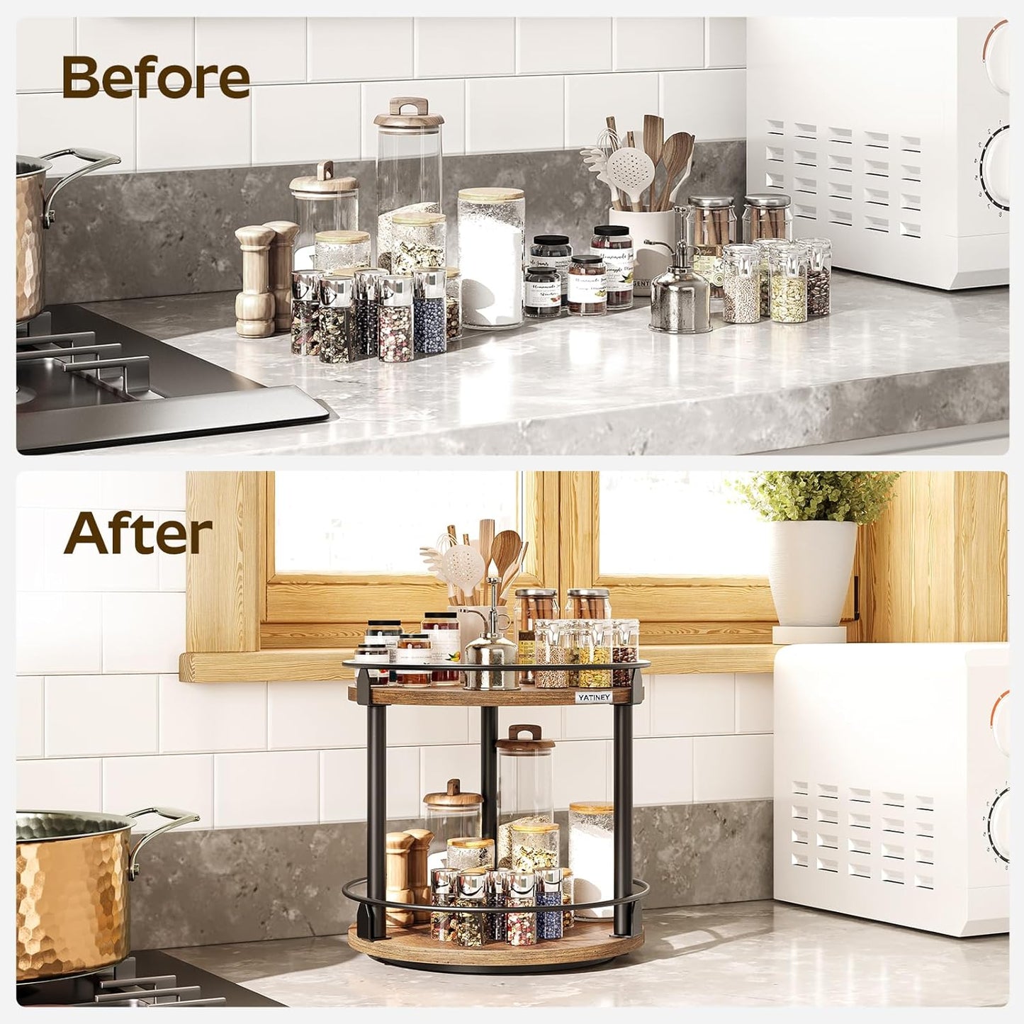 Lazy Susan Organizer, Rotating Spice Rack, 2 Tier Spice Turntable Organizer
