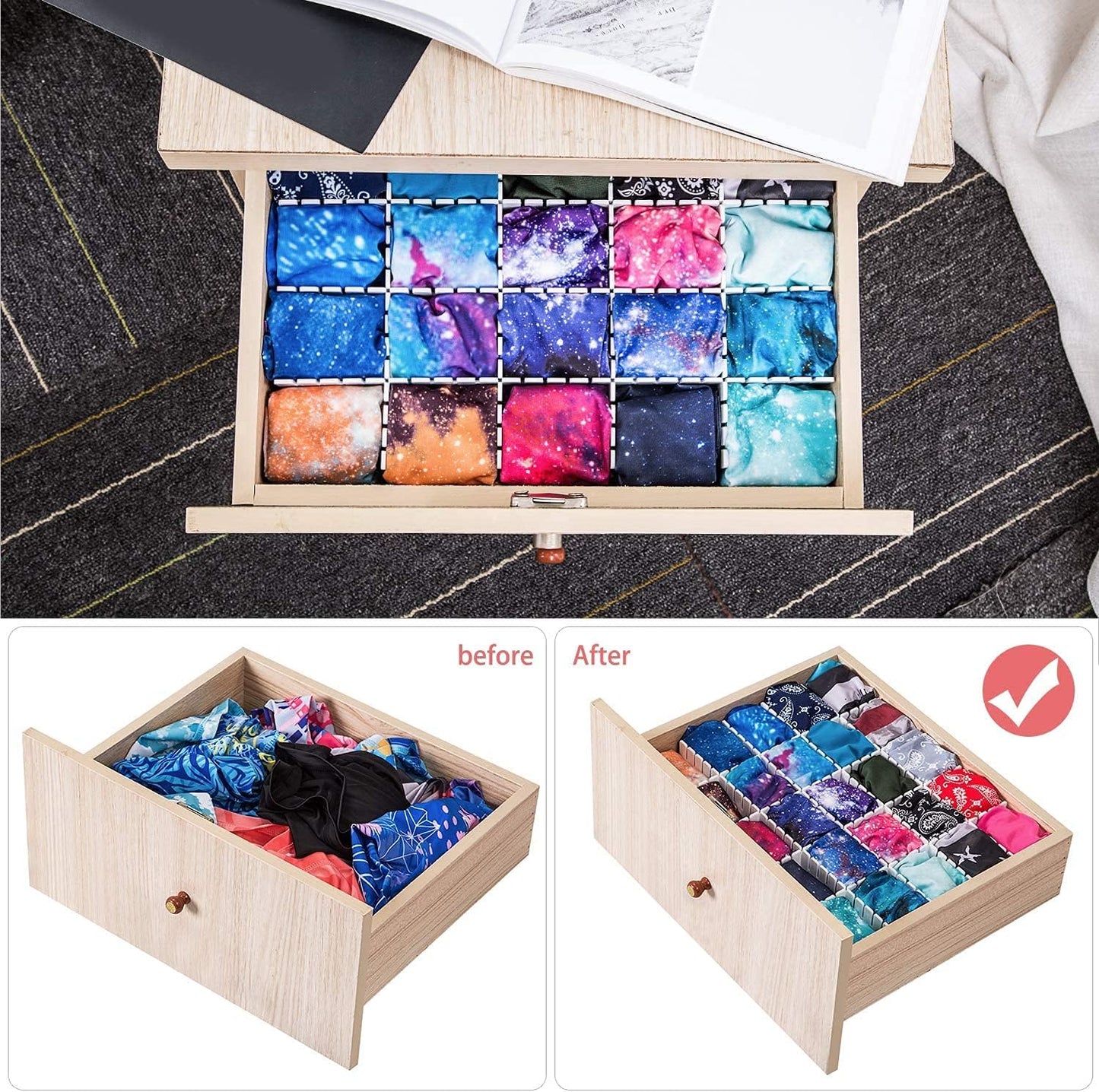 40Pcs Drawer Dividers, Adjustable Drawer Organizer for Socks, Underwear, Makeup