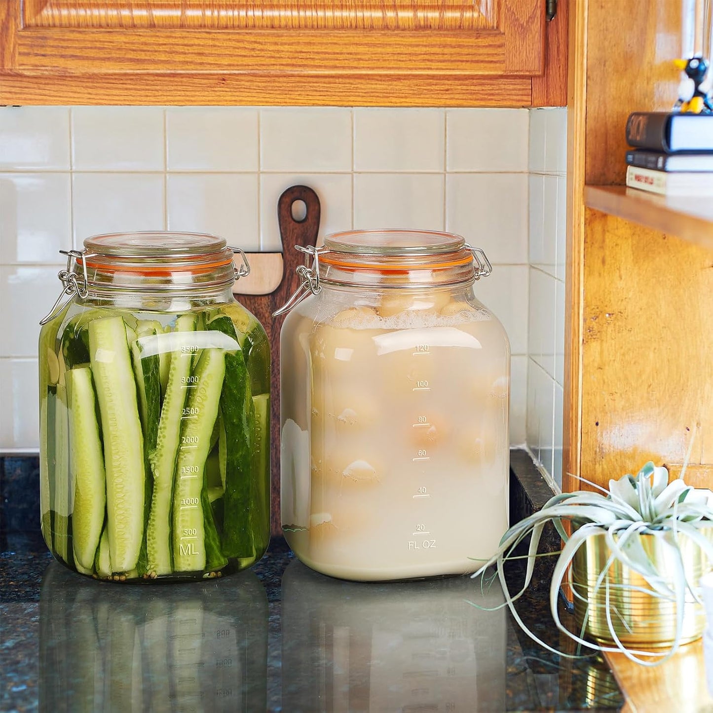 [UPGRADE] 2 Pack Square Super Wide Mouth Airtight Glass Storage Jars with Lids