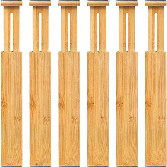 Adjustable Bamboo Drawer Dividers, Expandable Drawer Organizer for Kitchen, Bedroom, Bathroom