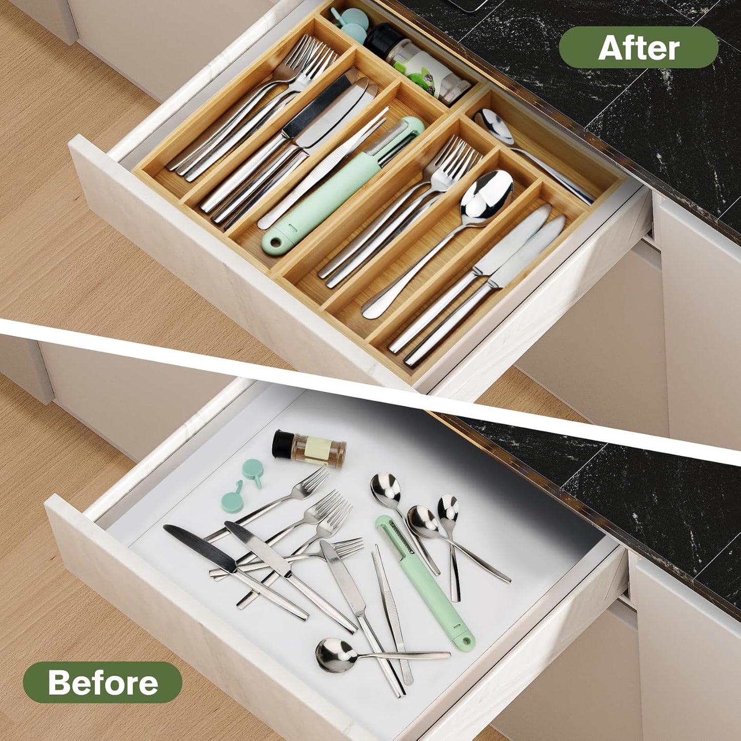 Small Silverware Organizer, Bamboo Drawer Organize, Bamboo Silverware Drawer Organizer