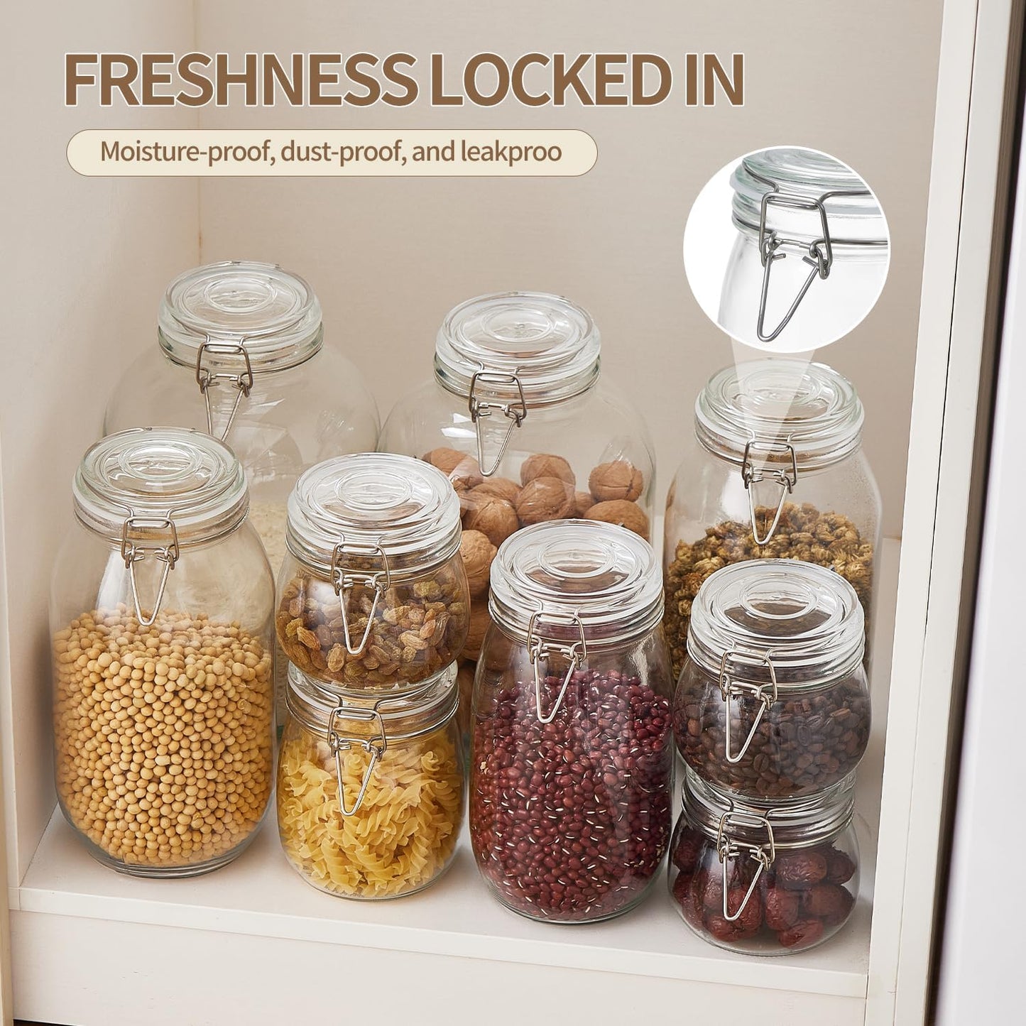 34oz Glass Food Storage Jars with Airtight Lids