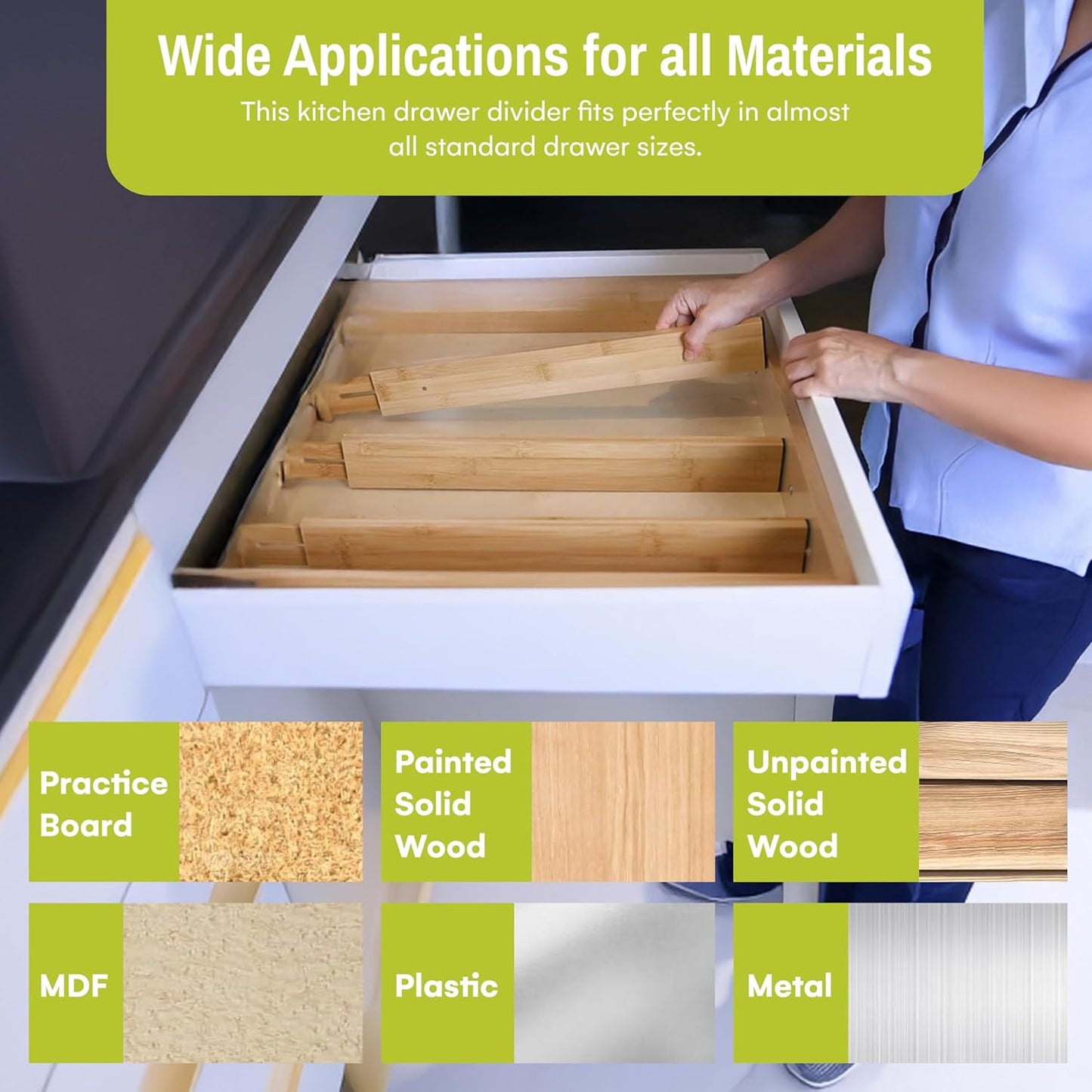 Bamboo Drawer Organizer Adjustable and Expandable - Ideal Drawer Dividers for Kitchen, Dresser