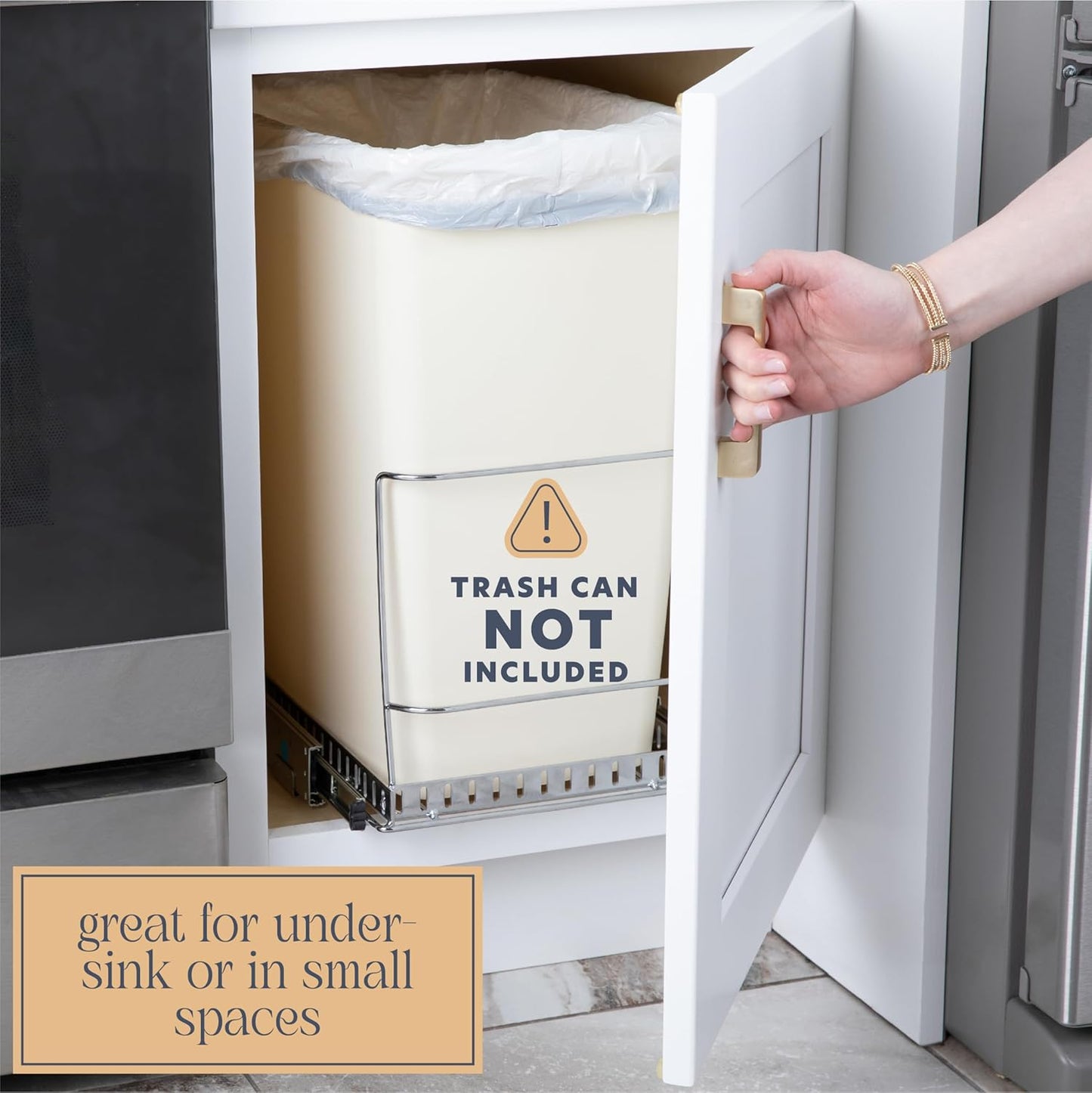 Pull-Out Cabinet Trash Can Organizer, Fits 9 Gal/35 Qt Bins, Heavy-Duty Chrome Frame