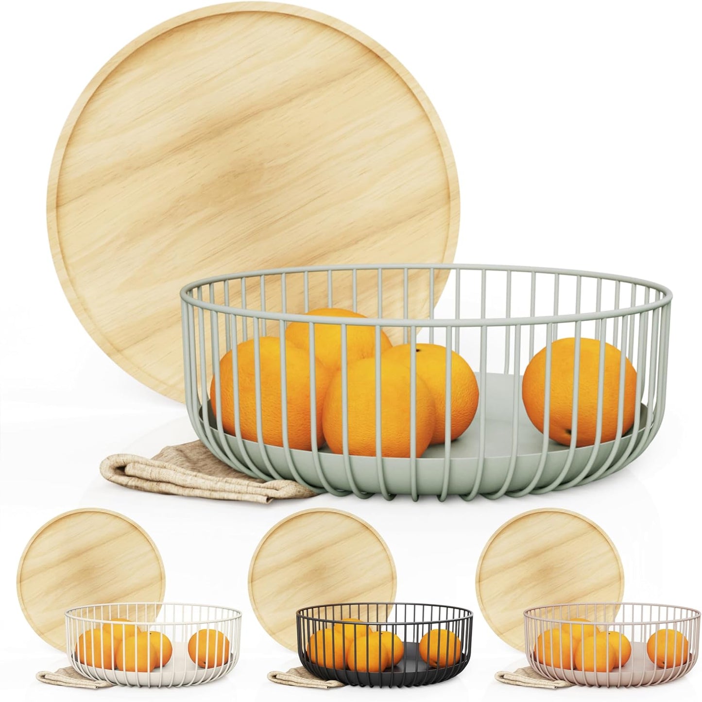 Fruit Basket with Wooden Bamboo Lid- Fruit Bowl For Kitchen Counter