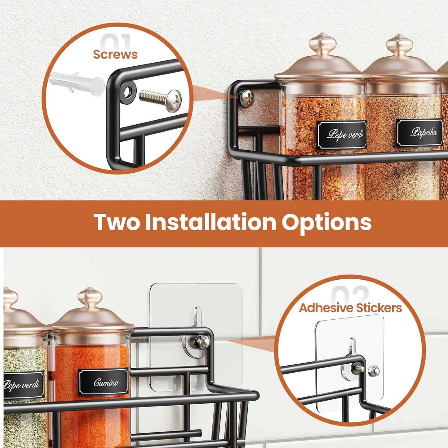 5 Pack Spice Rack Seasoning Organizer Wall Mount