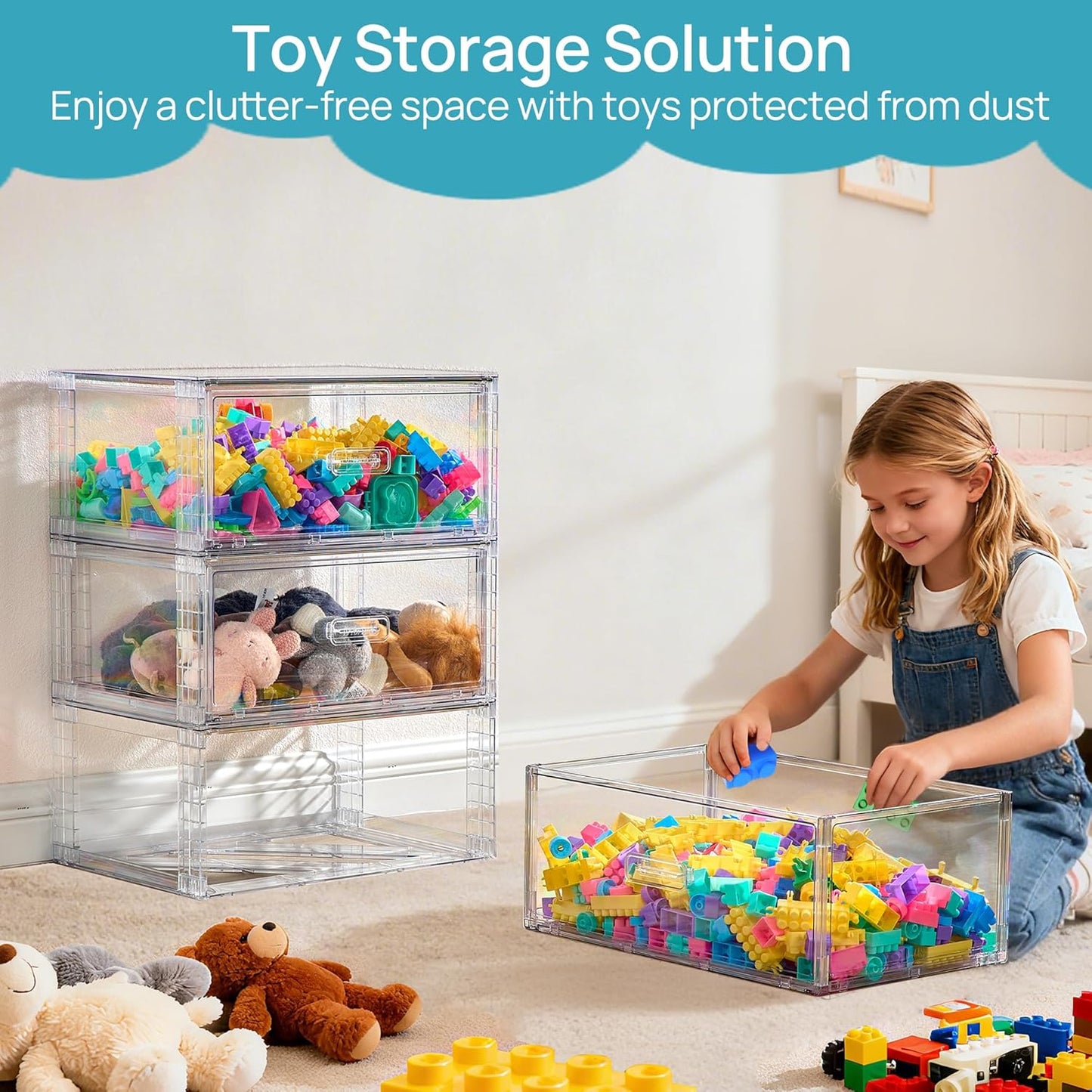 2 Pack Large Clear Stackable Storage Drawers 27QT, Easily Assemble Plastic Closet Storage Bins