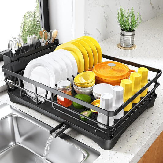 Dish Drying Rack for Kitchen Counter - Large Dish Rack with Drainboard