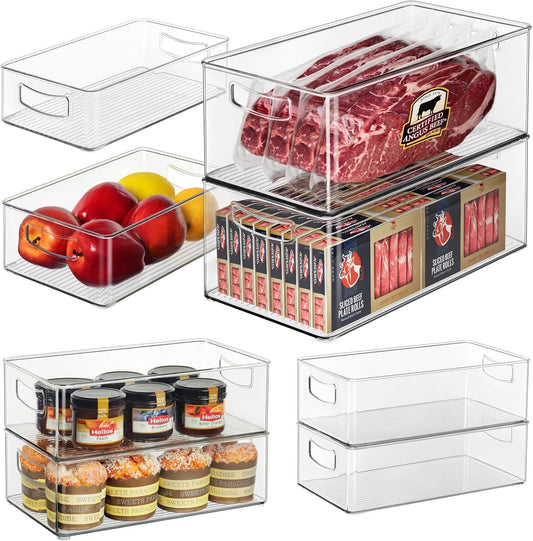 8 Pack Pantry Organizer and Storage, 2 Extra Large Stackable Freezer Organizer Bin