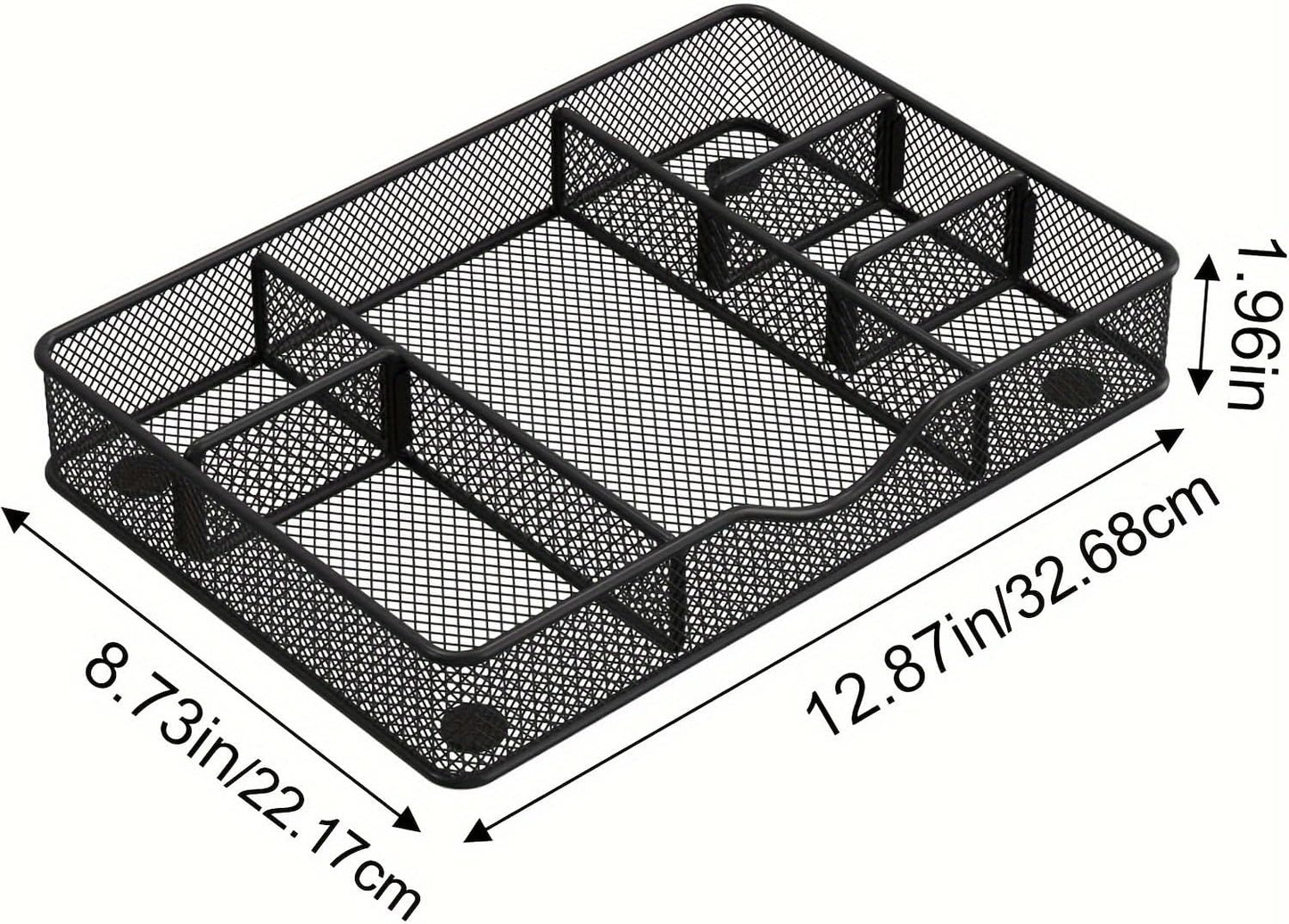 Desk Drawer Organizer Tray, Metal Mesh Drawer Organizers Office, 6 Adjustable Compartment