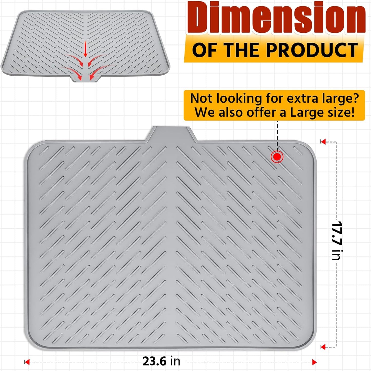 Silicone Dish Drying Mat with Built-in Drain Lip - Hygienic Drying Pad