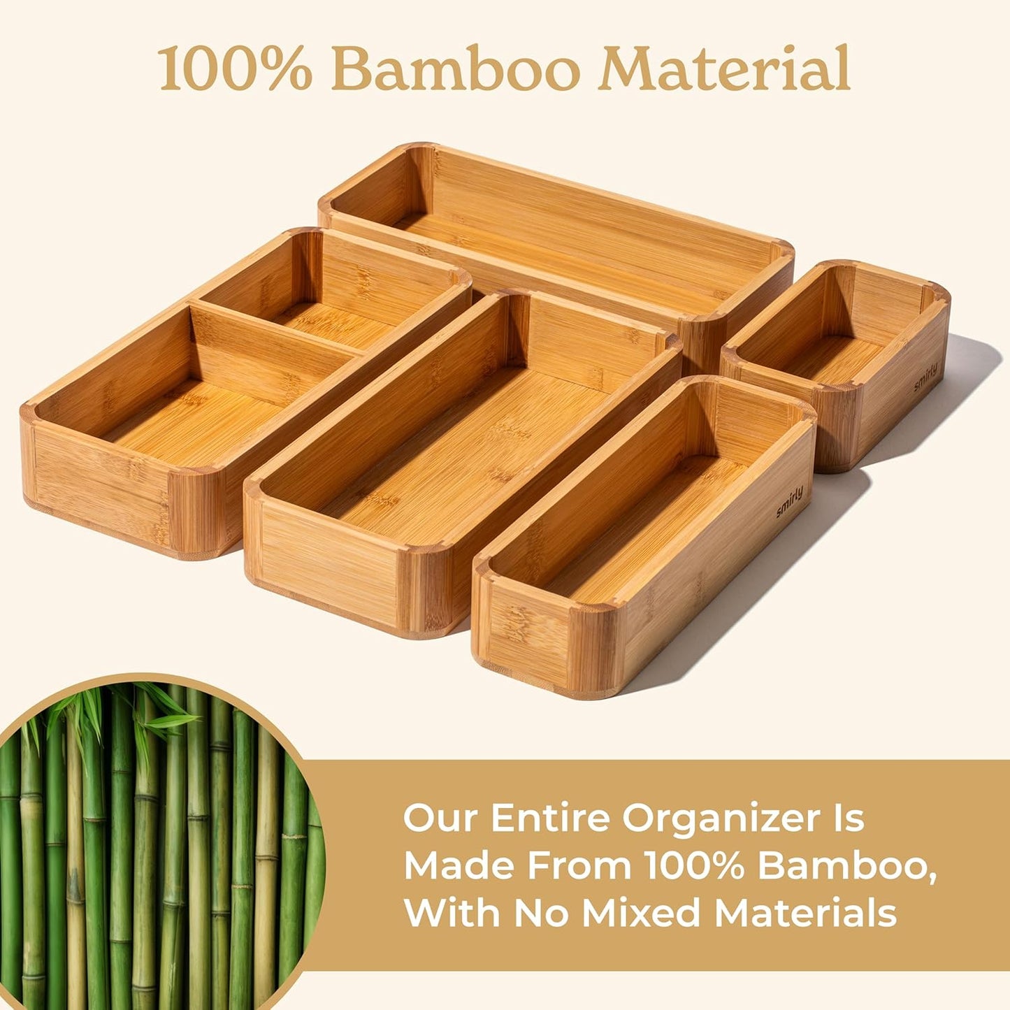 5-Piece Bamboo Kitchen Drawer Organizer Set for Large and Small Utensils