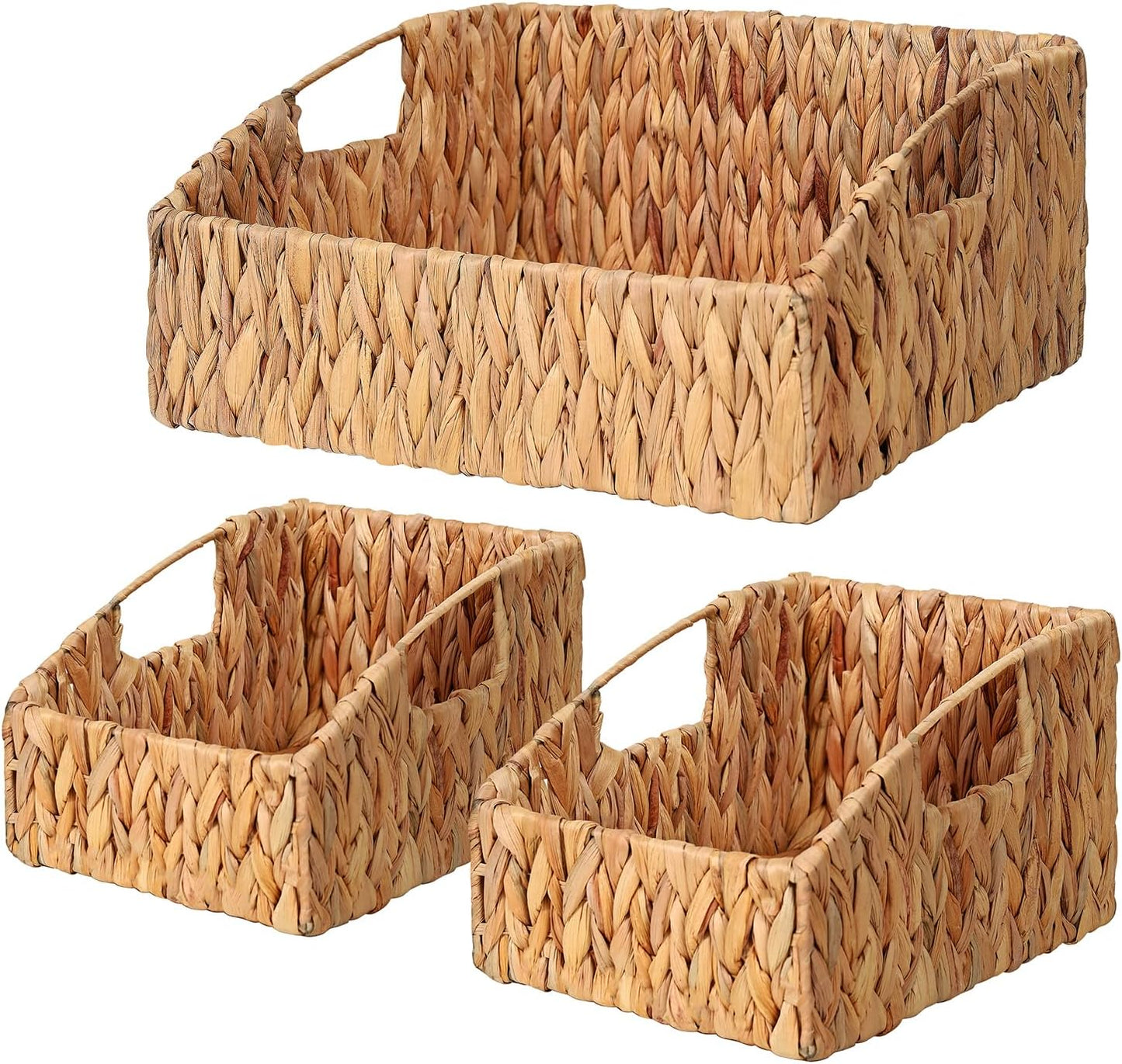 Rattan Storage Baskets, Handwoven Wicker Storage Bins with Built-in Handles