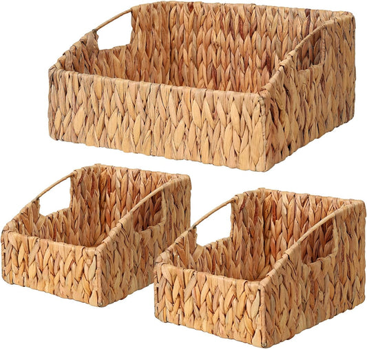 Rattan Storage Baskets, Handwoven Wicker Storage Bins with Built-in Handles