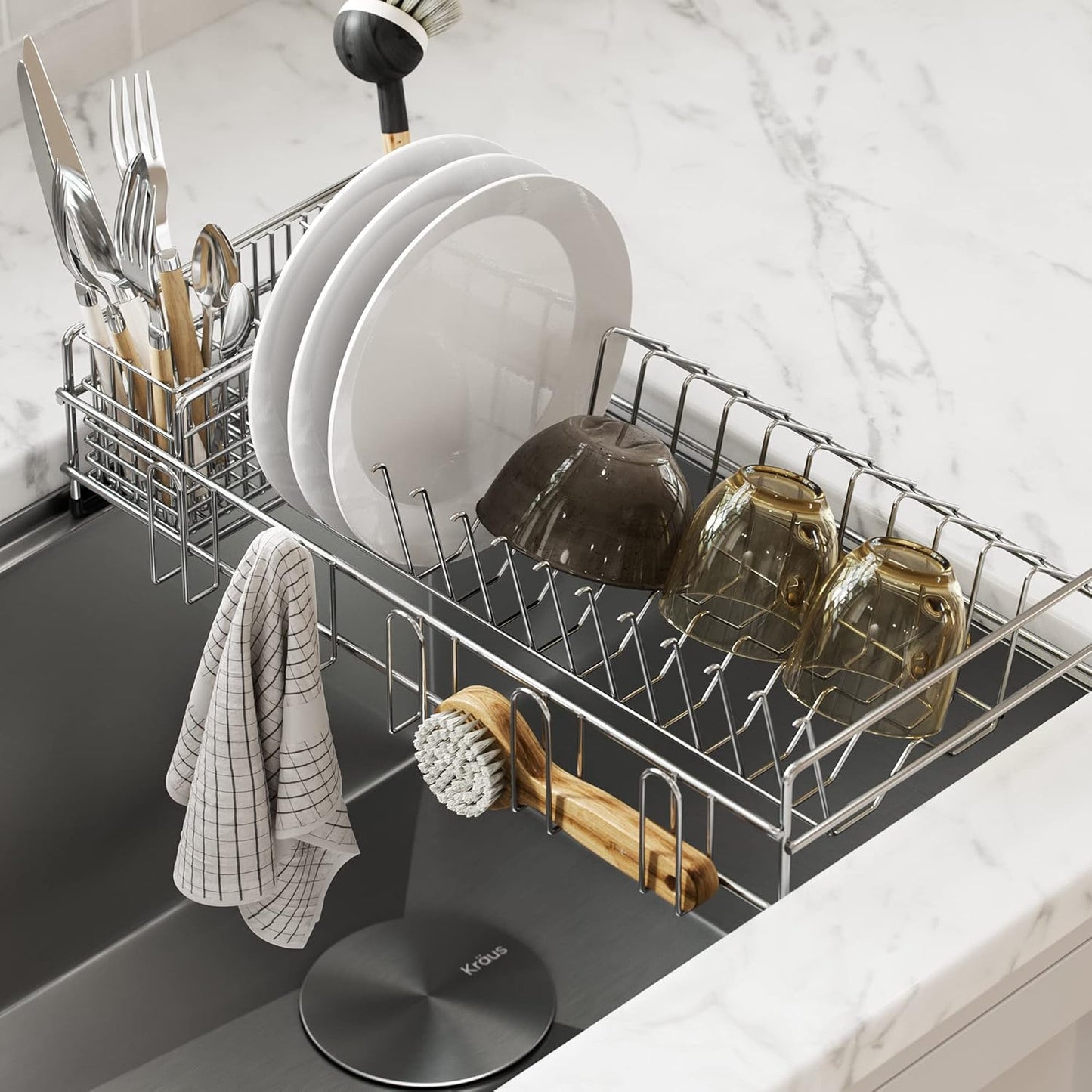Workstation Kitchen Sink Dish Drying Rack Drainer and Utensil Holder, 17" L x 9" W