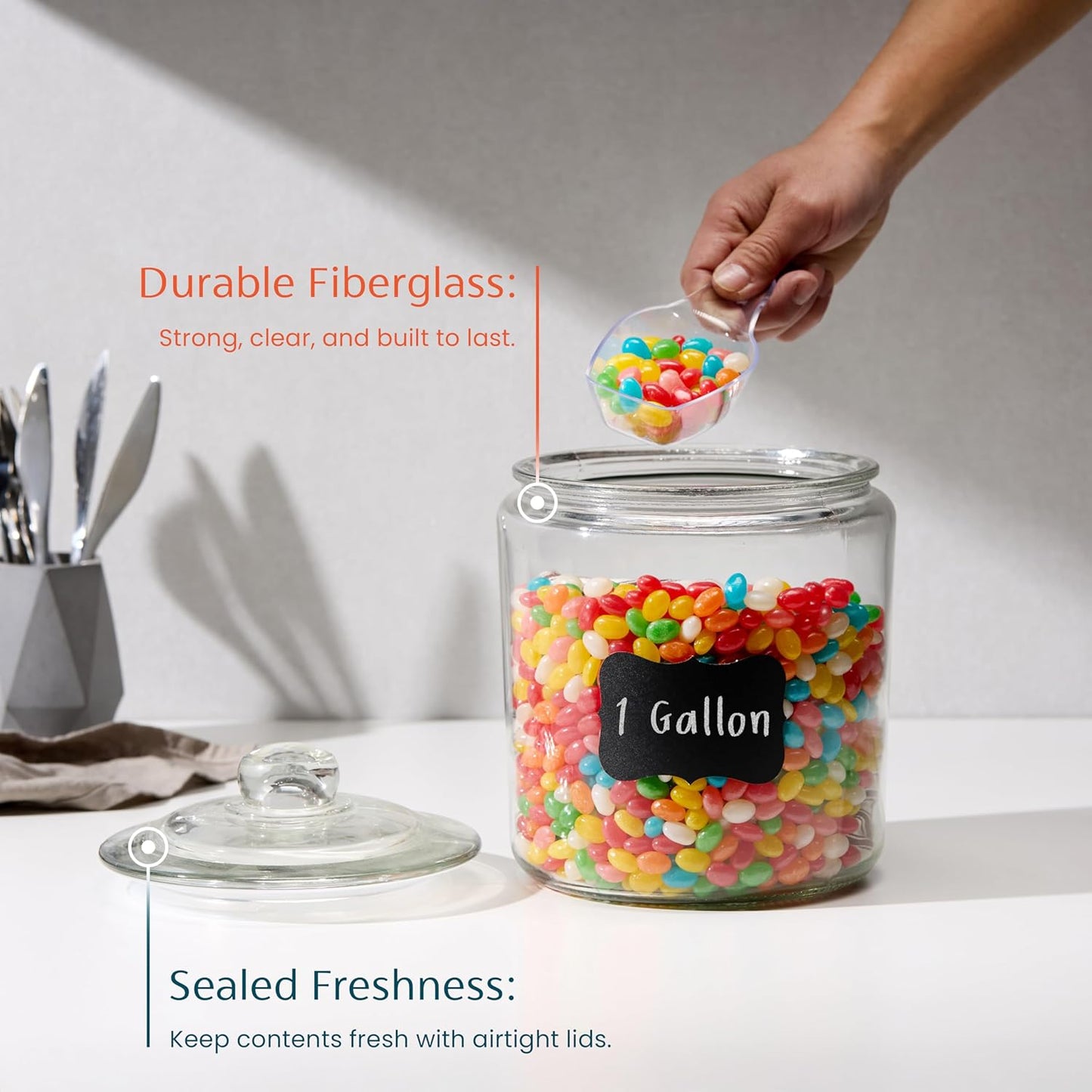 Glass Kitchen Jars, Food & Cookie Storage Containers for Pantry, Bathroom Apothecary Canisters