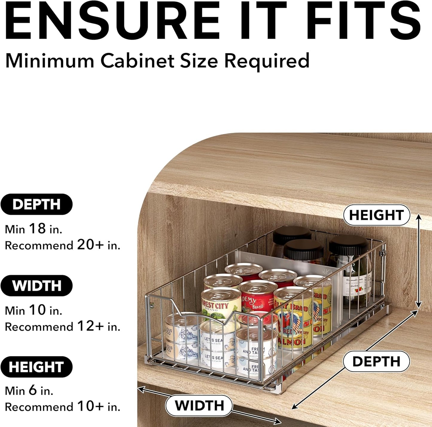 Pull-Out Cabinet Sliding Basket Organizer, 17.2" D x 9.7" W x 5" H – Chrome Finished