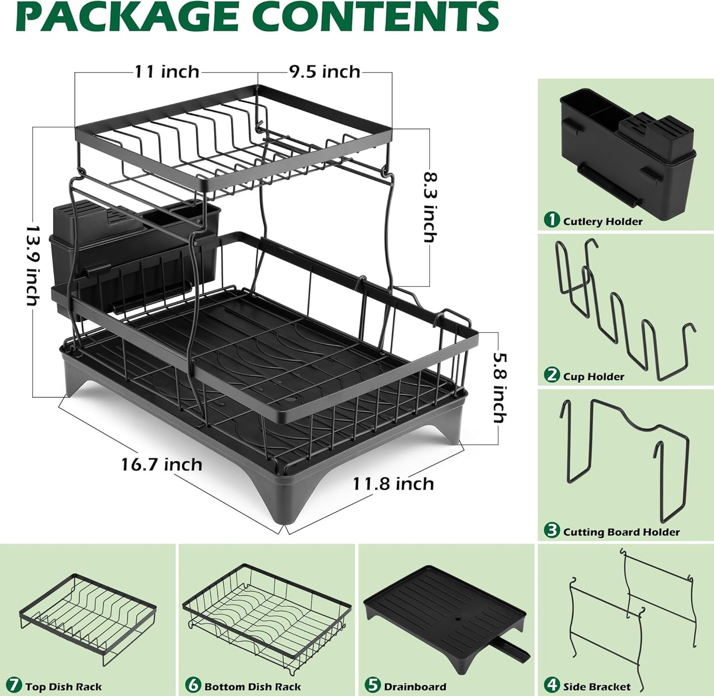 Dish Drying Rack for Kitchen Counter, 2 Tier Small Dish Drainer Drying Rack