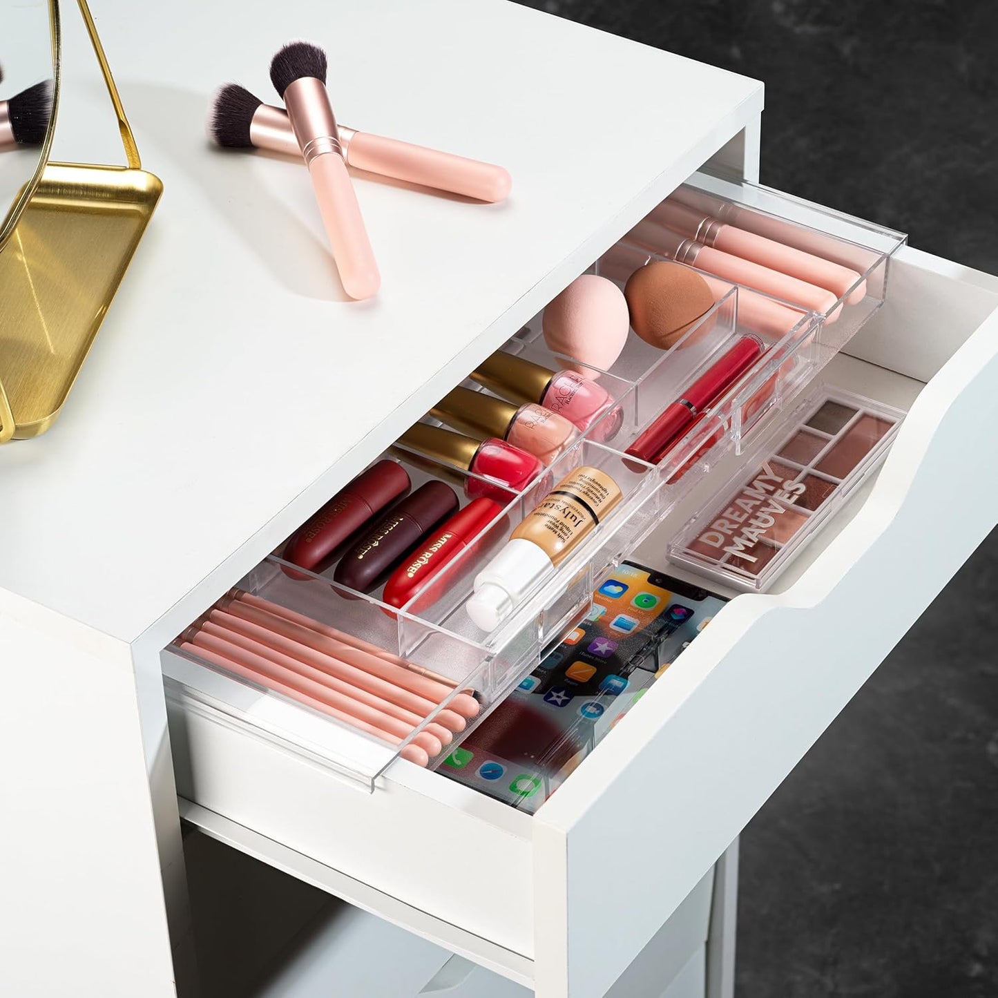 Expandable Drawer Organizer - Customizable Makeup Vanity Organizing Storage Tray for Bathroom