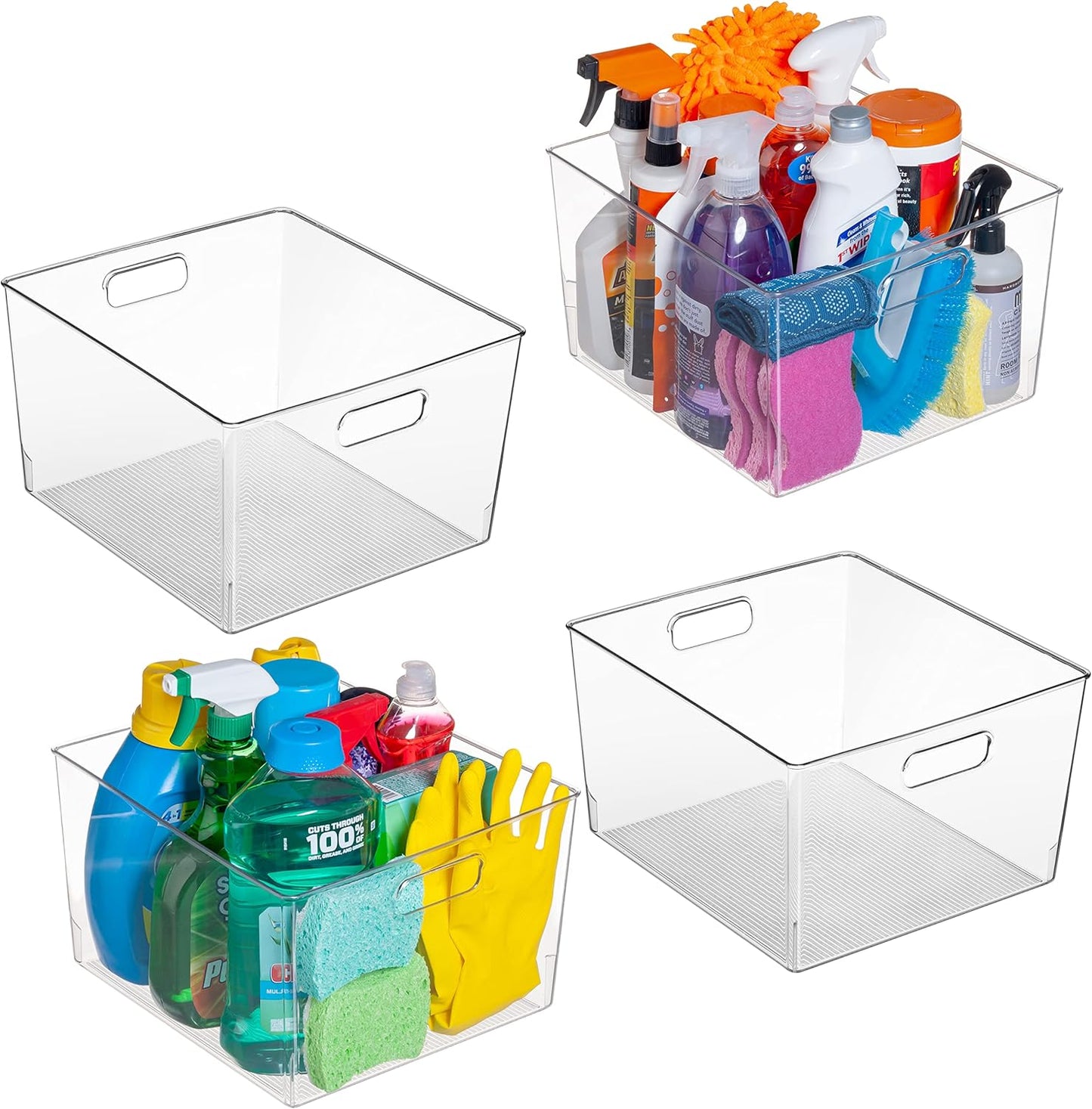 Clear Plastic Storage Bins – XL 4 Pack Perfect for Kitchen,Fridge, Pantry Organization