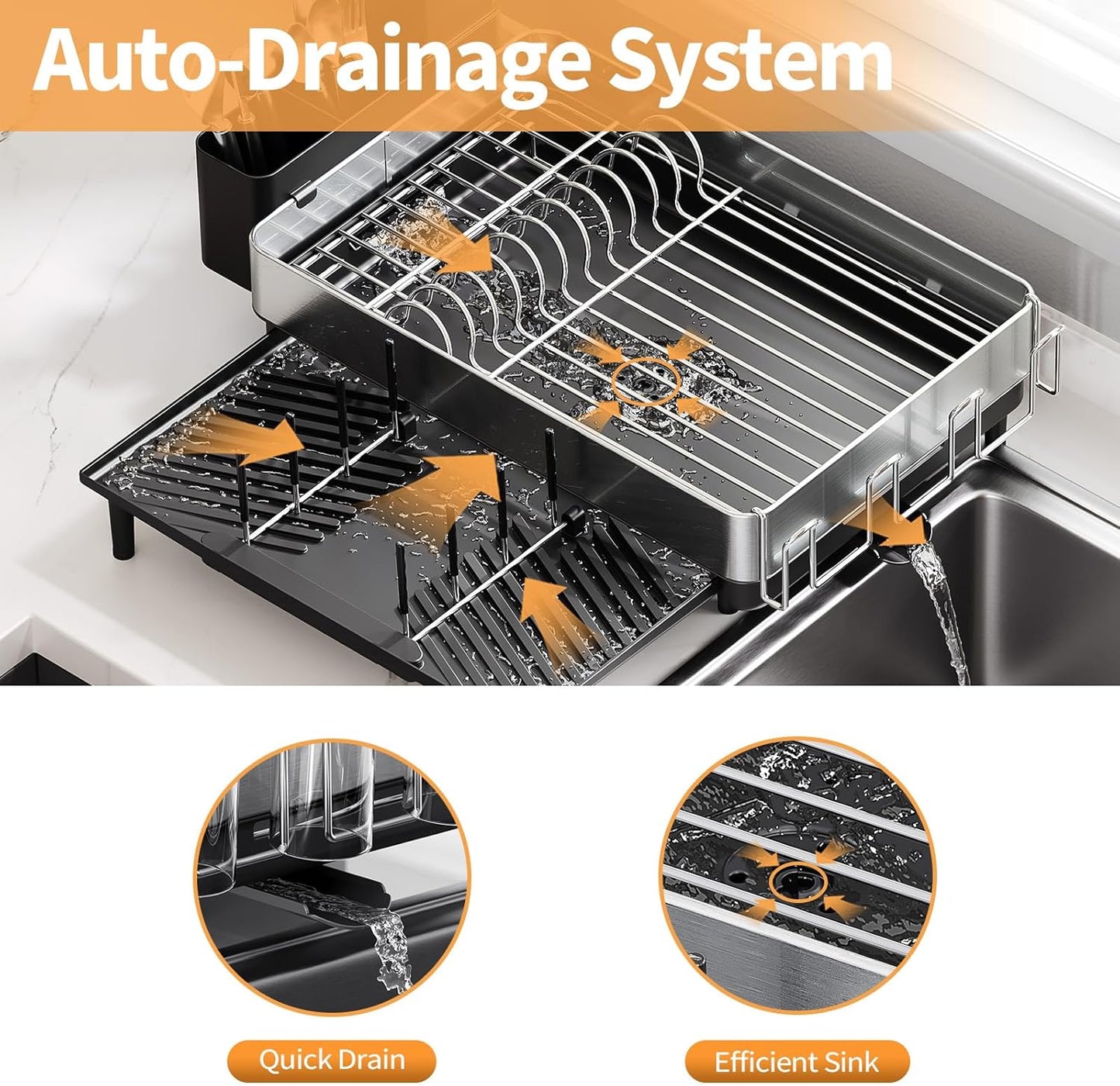 Dish Rack for Kitchen Counter, 304 Stainless Steel Dish Drying Rack, Expandable Dish Drainer