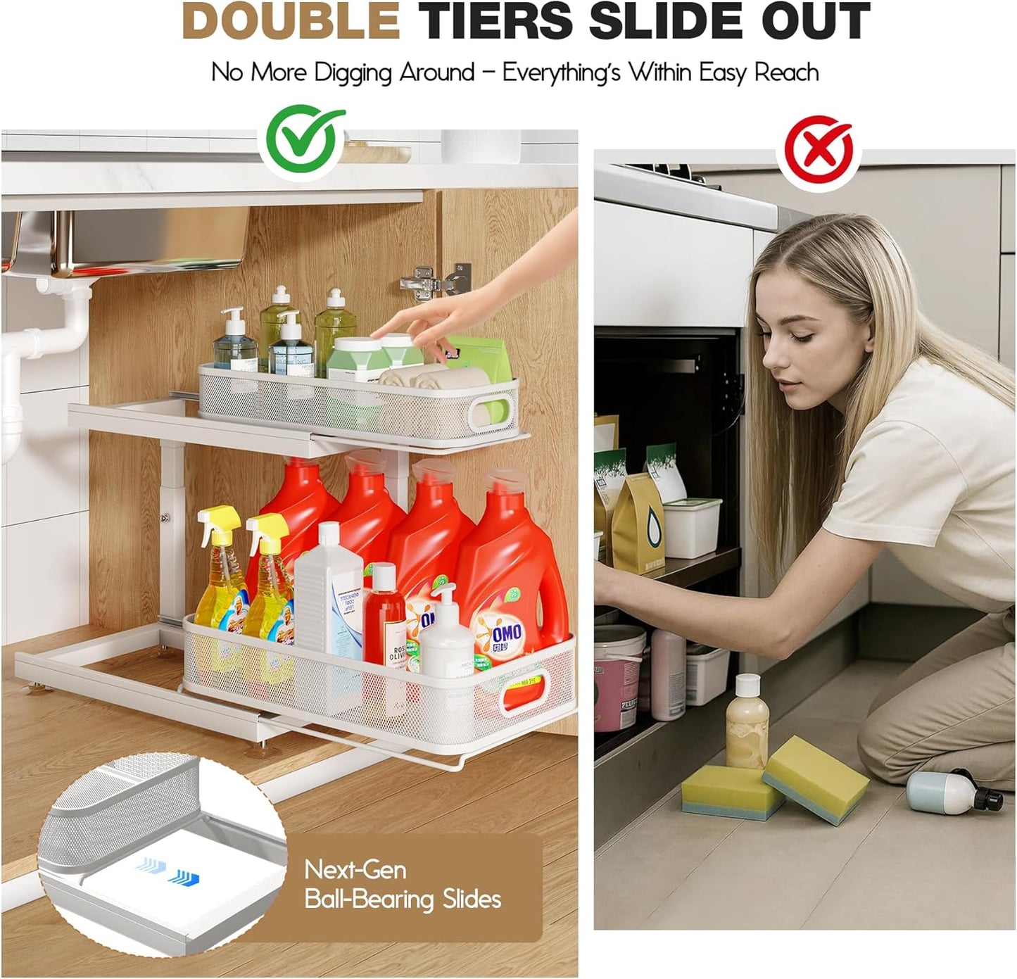 2-Pack Under Sink Storage Organizer with 2-Tier Slide Out Drawer