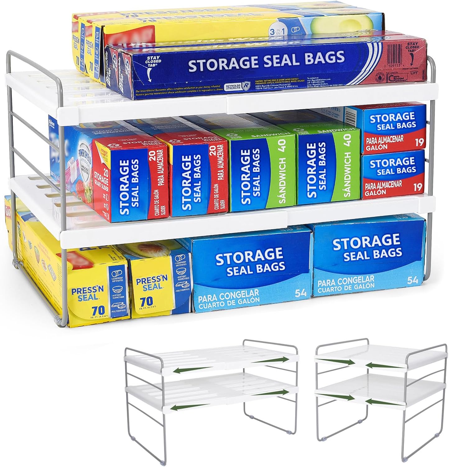 Pantry Organization and Storage for Kitchen - Expandable Kitchen Wrap Box Organizer Rack