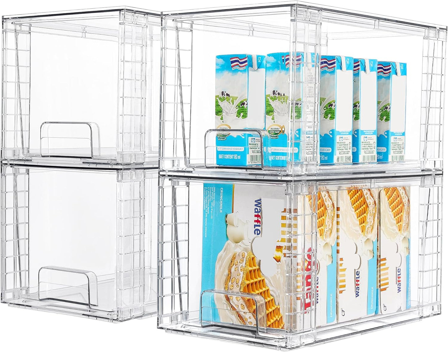4Pack Large Stackable Kitchen Pantry Storage Drawers, Clear Organizer Bins with Handles