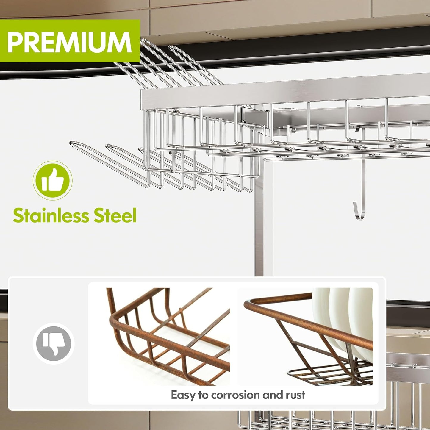 2 Tier Extra Large Stainless Steel Expandable Over The Sink Dish Drainer Drying Rack