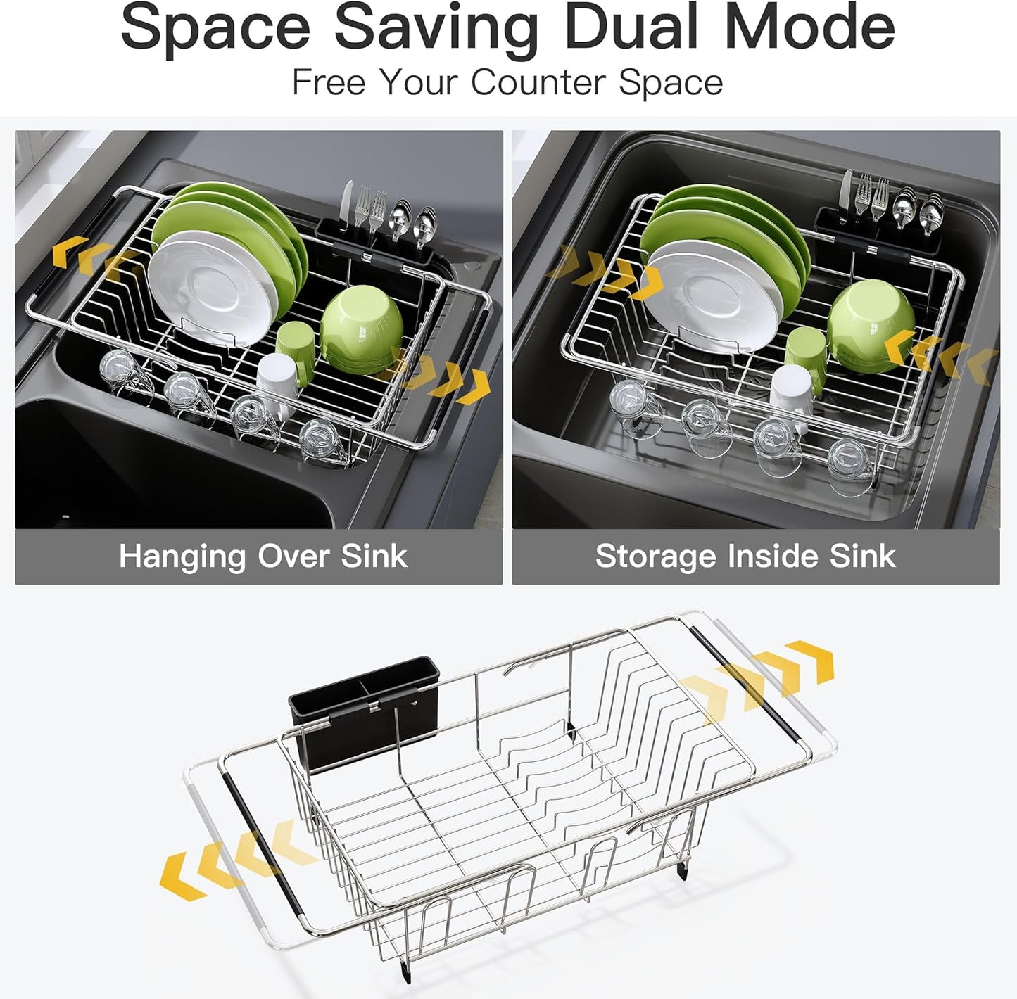 Dish Drying Rack in Sink, Expandable Stainless Steel Dish Drainers for Kitchen Counter