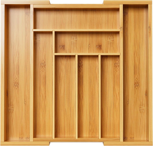 Bamboo Expandable Drawer Organizer for Utensils Holder, Adjustable Cutlery Tray