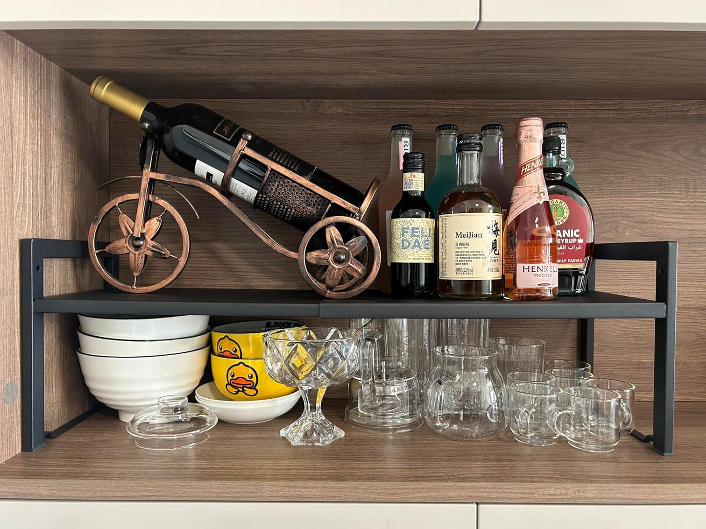 Expandable Cabinet Shelf Organizer 16-26" L Stackable Kitchen Counter Shelf Rack Sink Riser Countertop Storage Black (Normal 7.9”D)