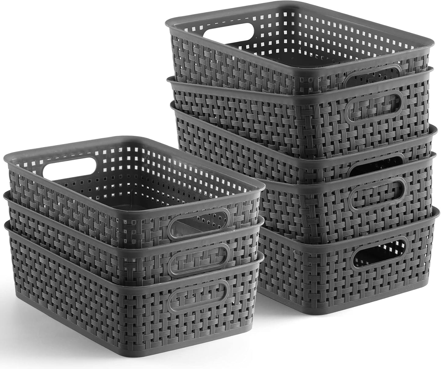 Plastic Storage Baskets - 8 Pack, Gray, Durable, Easy to Use, Flexible, Multi-Purpose
