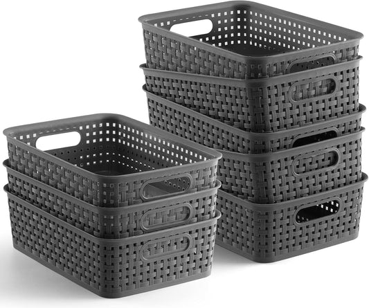 Plastic Storage Baskets - 8 Pack, Gray, Durable, Easy to Use, Flexible, Multi-Purpose