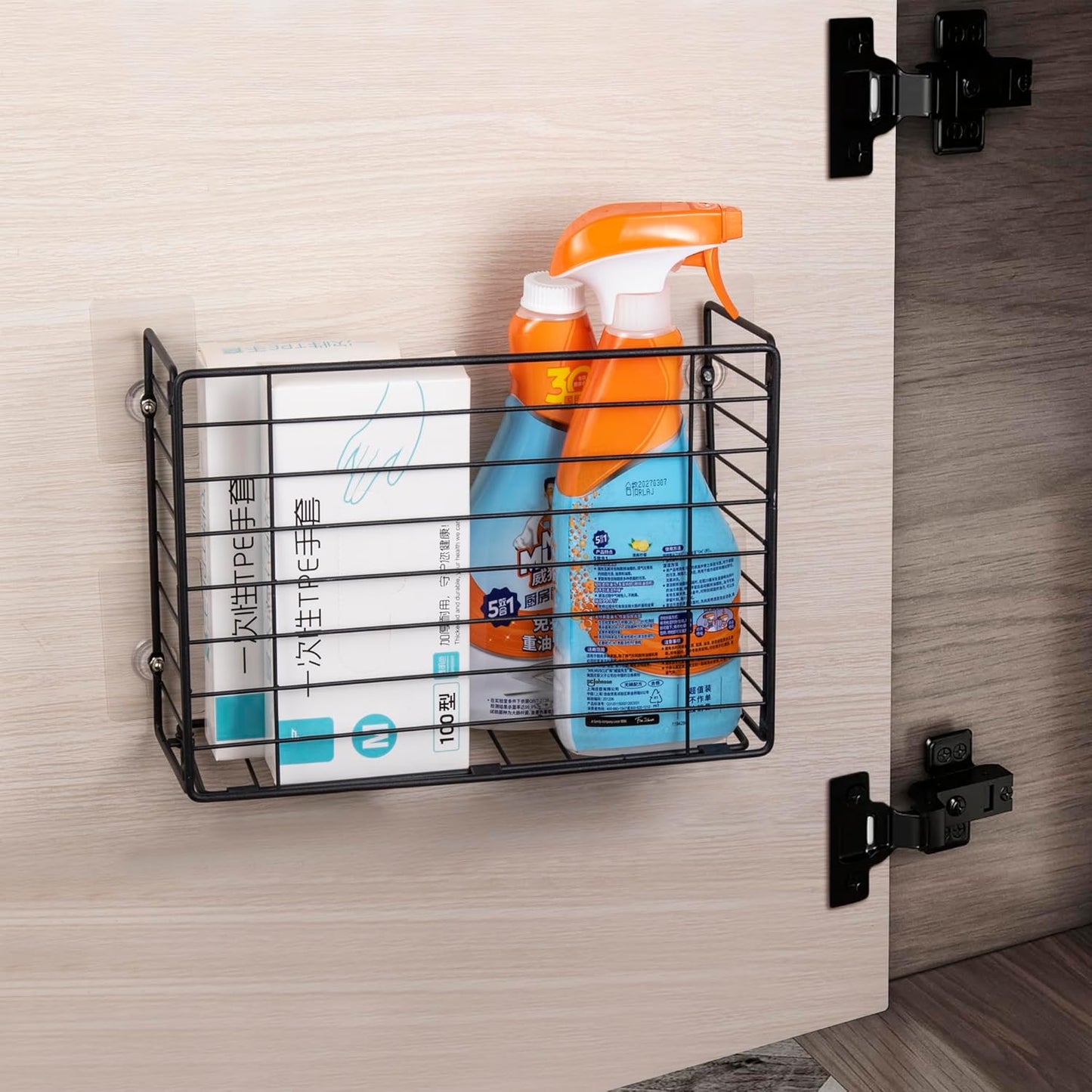 Wall Mounted Storage Basket, Black Metal Wire Kitchen Wrap Organizer Rack