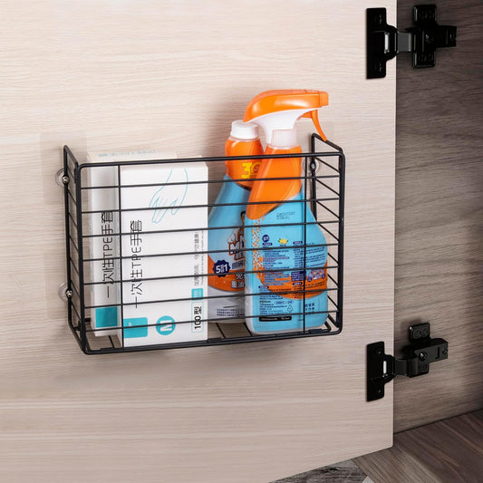 Wall Mounted Storage Basket, Black Metal Wire Kitchen Wrap Organizer Rack