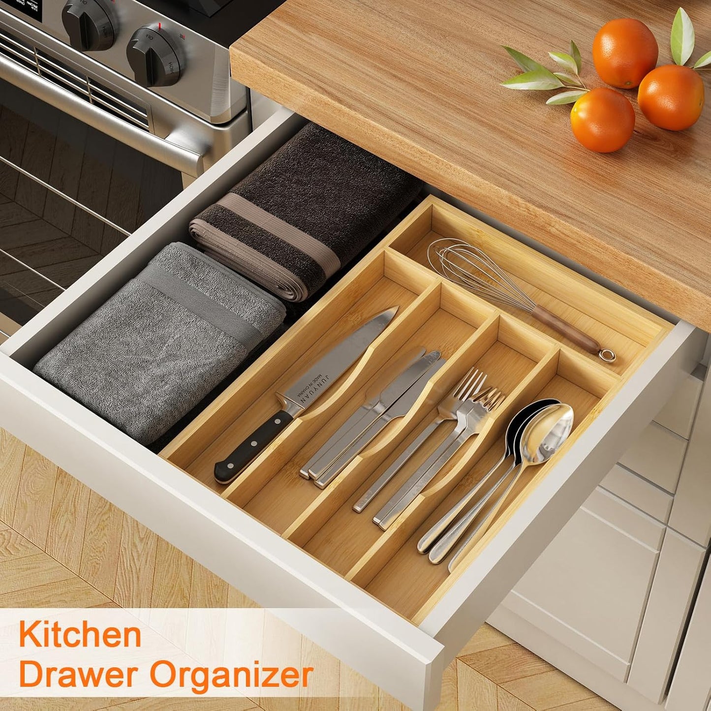 Bamboo Utensil Organizer for Kitchen Drawers