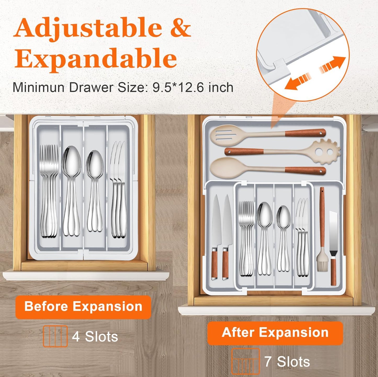 Expandable Silverware Drawer Organizer - 7 Compartments BPA-Free Kitchen Utensil Tray