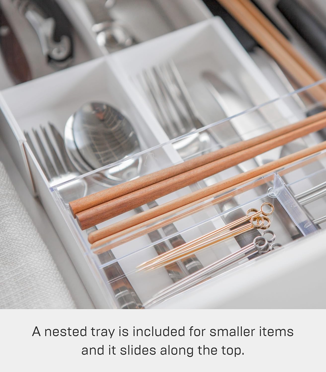 Home Tower Expandable Cutlery Drawer Organizer - Kitchen Silverware Utensil Storage Tray