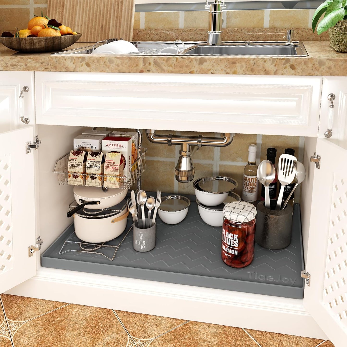Waterproof Under Sink Mat 22" x 19", Shelf Liner Protector in Kitchen and Bathroom