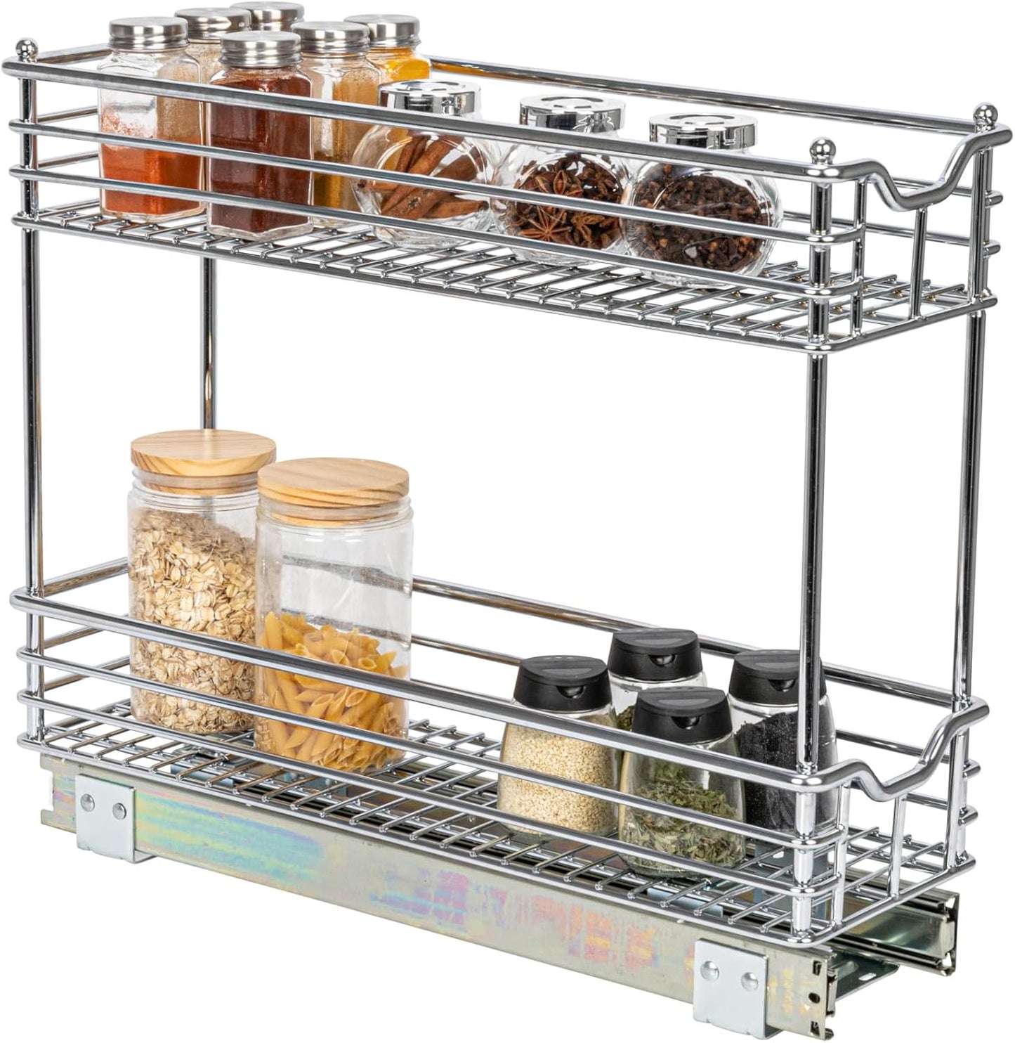 Glidez Multipurpose Chrome-Plated Steel Pull-Out/Slide-Out Storage Organizer for Under Cabinet Use - 2-Tier Design - Fits Standard Size Cabinet or Shelf, Chrome