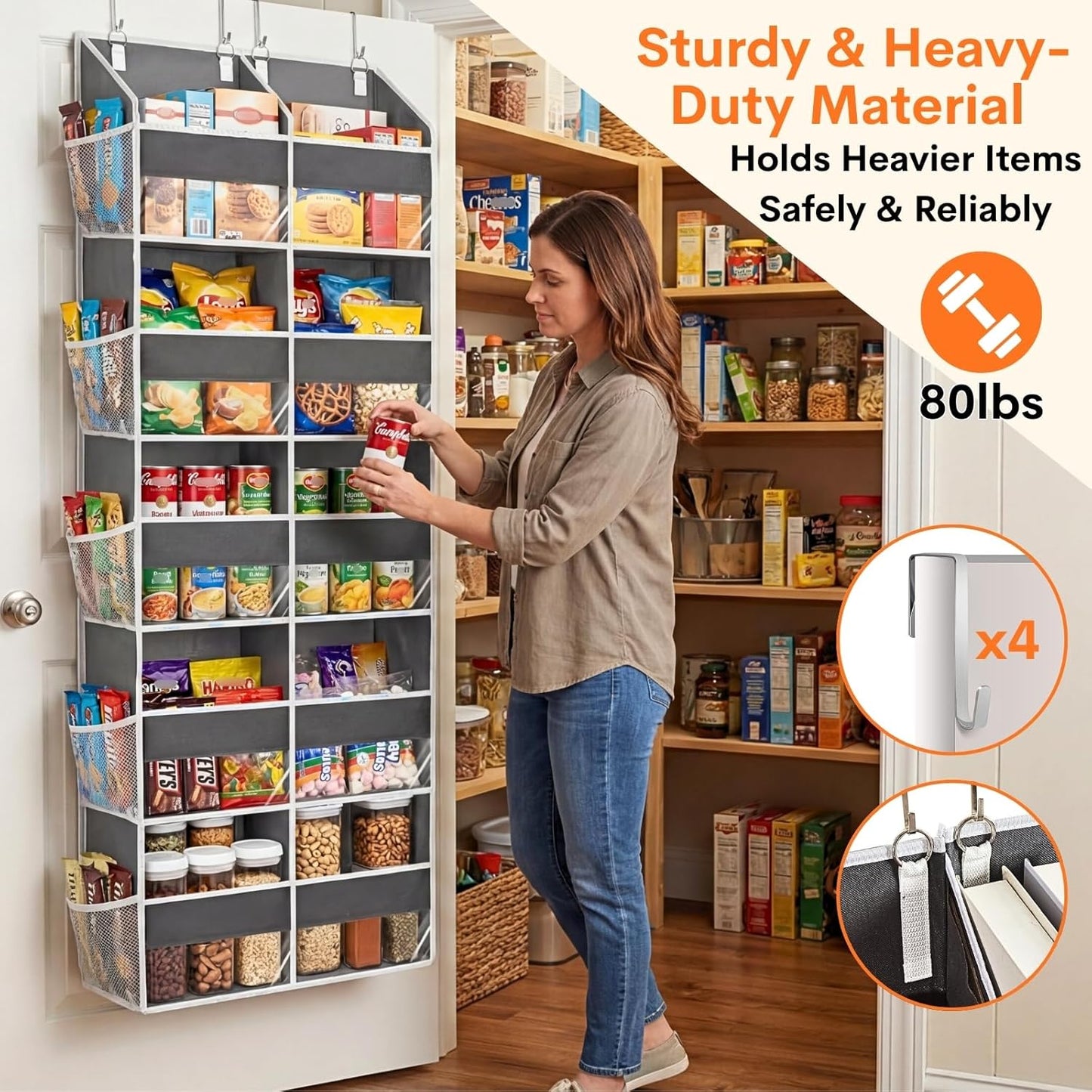 Over the Door Organizer 5 Tiers, Extra Large Behind Door Storage of 10 Compartments