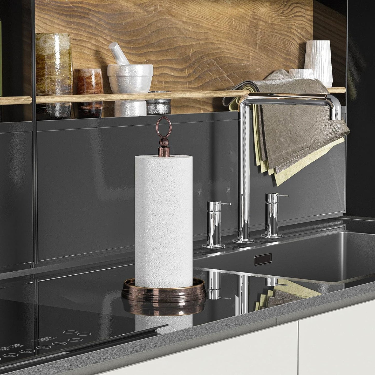KASUNTO Paper Towel Holder Steel Paper Holder countertop，Black Paper Towel Holder for Kitchen Countertops, Bars & Dining Tables,Fits Standard & Jumbo Rolls, Oil Rubbed Bronze