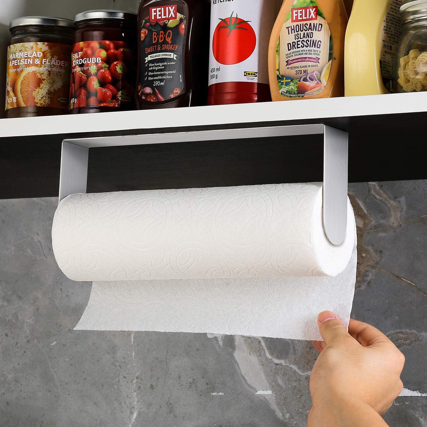 Adhesive Paper Towel Holder Under Cabinet - Self Adhesive Paper Towel Rack Wall Mount for Kitchen