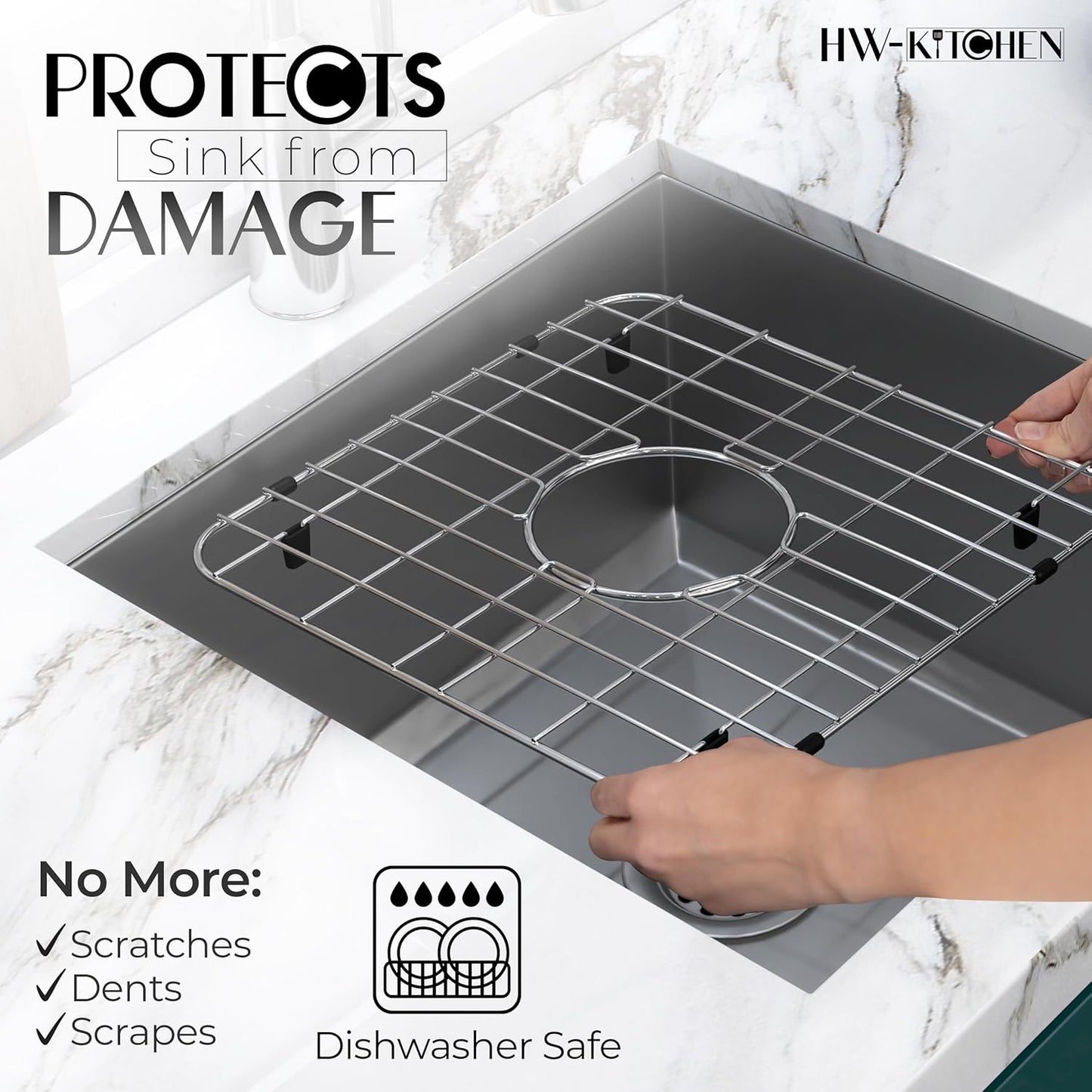 HW Kitchen 12" x 10" Stainless Steel Sink Rack - Farm Sink Protector, Mat, Drying Rack