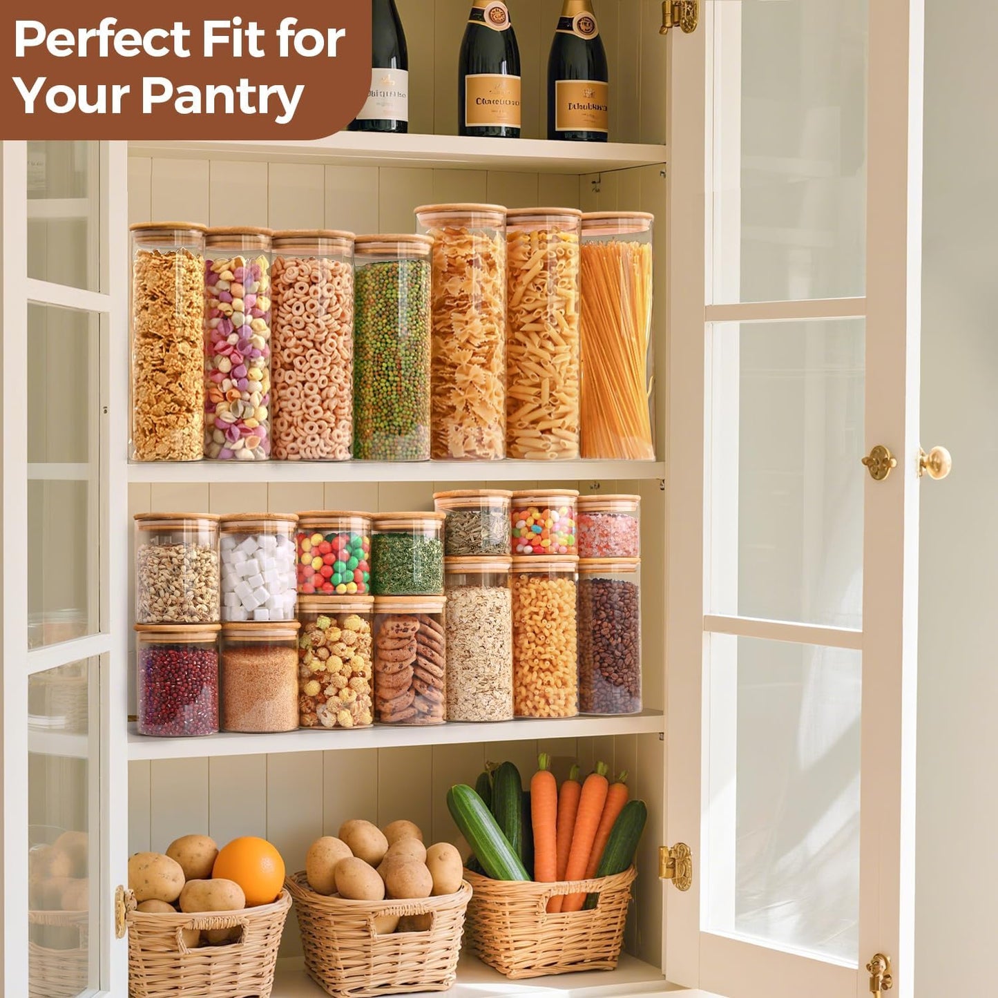 Glass Food Storage Jars Set of 6, Clear Glass Storage Containers with Lids