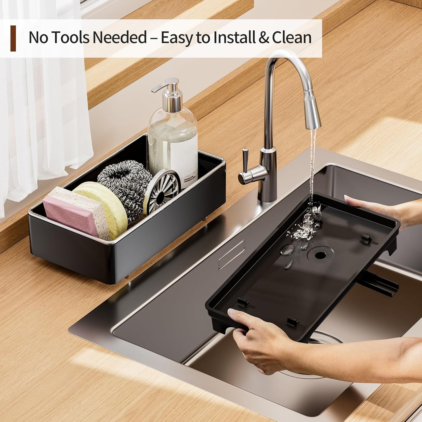 Sponge Holder for Kitchen Sink – Rustproof Stainless Steel, 360° Rotating Drain Pipe