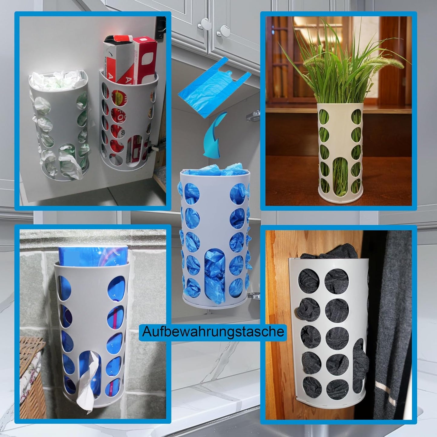 Wall-Mounted Plastic Bag Holder (2 Pack) - Multi-Use Kitchen Organizer for Grocery Bags